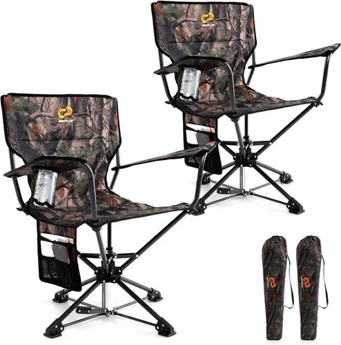 Vista 10 de Goplus Silla de caza giratoria de 360°, silla ciega plegable para adultos con portavasos y bolsa de transporte, sillas de camping ligeras