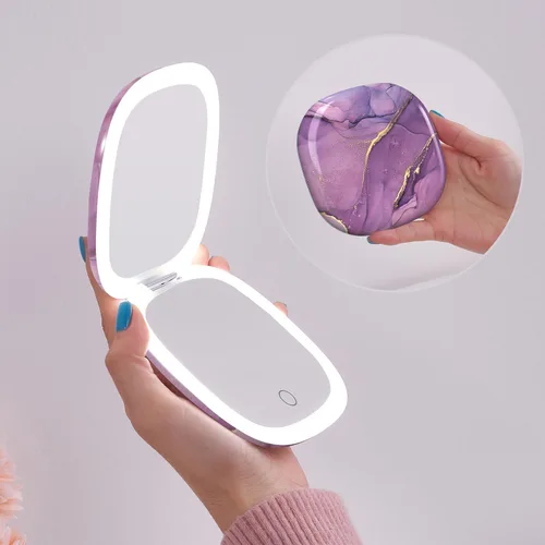 Vista 14 de Mocado Espejo de maquillaje compacto LED con aumento para viajes - 4 pulgadas 1X/10X de aumento, pequeño de bolsillo, doble cara, regulable, USB