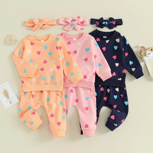 Vista 8 de WONGCHOlCE Conjunto de ropa para bebé niña, 3 piezas, sudadera de manga larga, pantalones, diadema, ropa de otoño e invierno