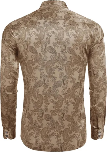 Vista 4 de COOFANDY Camisa de vestir con estampado floral para hombre, camisas de manga larga con botones de cachemira para boda, fiesta, baile de graduación