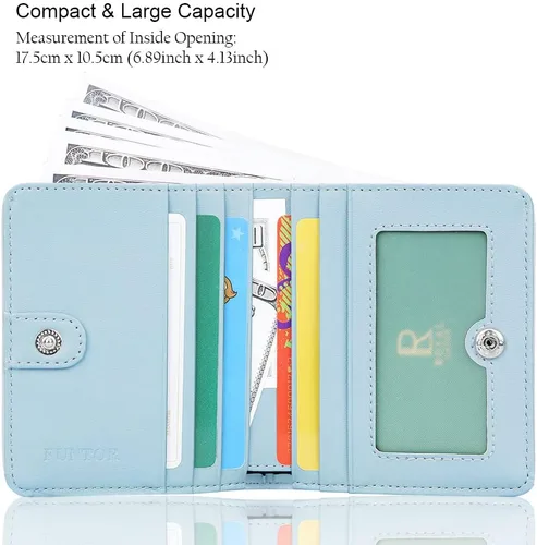 Vista 2 de Funtor Cartera de cuero para mujer, pequeña y compacta, con bolsillo doble, bloqueo RFID, para mujer