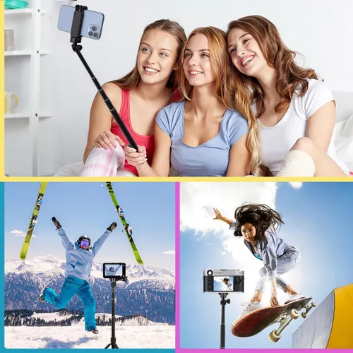 Vista 5 de Trípode para teléfono, trípode para selfie stick de 63 pulgadas compatible con iPhone/cámara/GoPro/cámara web, trípode ligero para teléfono