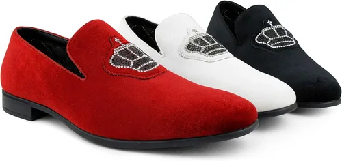 Vista 8 de Amali Crown Zapatos de terciopelo para hombre con pieza de corona de joyería Zapatos de vestir para hombre Mocasines formales de terciopelo
