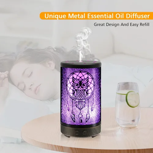 Vista 2 de Daroma - Difusor de aceite esencial de búho, 3.4 fl oz de metal, aromaterapia, humidificador ultrasónico de niebla fría, aroma de aire, regalo