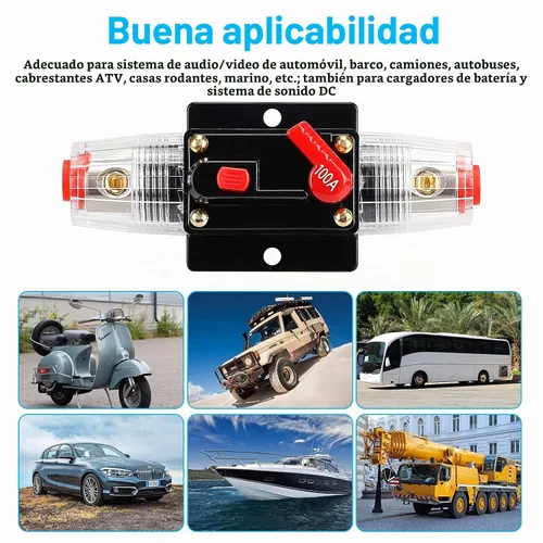Vista 6 de Interruptor de circuito de 100 amperios para audio, portafusibles de 12 V-24 V CC, interruptor de circuito de 20-300 A, interruptor de circuito