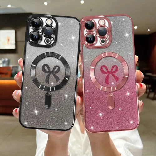 Vista 4 de Funda magnética para iPhone 15 Pro Max, [compatible con Magsafe] Bonita funda con lazo de cinta para mujeres y niñas, a prueba de golpes, funda