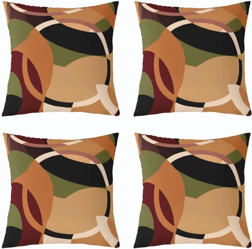 Vista 4 de Paquete de 2 fundas de almohada decorativas con diseño geométrico marrón, rojo y verde, fundas de cojín cuadradas de geometría suave para sofá