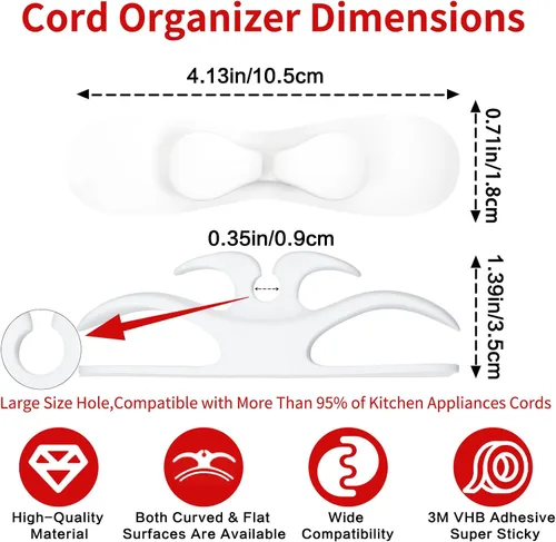 Vista 2 de Organizador de cables para electrodomésticos, 6 envolturas de cables de diseño mejorado para electrodomésticos de cocina con adhesivo súper