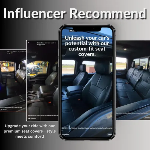 Vista 2 de CoverCenter® Fundas de asiento para Ford F150 2025 2024 2023 2022 2021 2020 2019 2018-2015, Juego completo de fundas de asiento de fibra de carbono