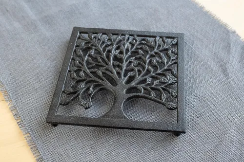 Vista 4 de GASARÉ, Salvamanteles de hierro fundido para platos calientes, ollas y sartenes, salvamanteles de metal, diseño de árbol genealógico, tapas de patas