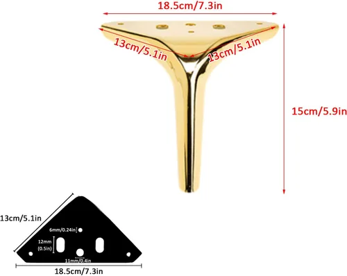 Vista 2 de Patas triangulares de metal modernas y minimalistas para muebles, patas de soporte para sofá, patas de gabinete de TV, patas de mesita de noche, Oro