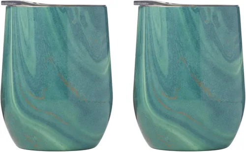 Vista 10 de Cambridge ECW3BLCB2DS Blue - Paquete de 2 vasos de vino de acero inoxidable con diseño de geoda de 12 onzas Azul