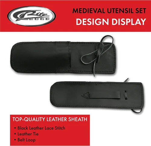 Vista 3 de SZCO Supplies - Juego de cubiertos medievales forjados a mano de 7.25 pulgadas, tenedor de acero al carbono, cuchillo, cuchara con bolsa de cuero