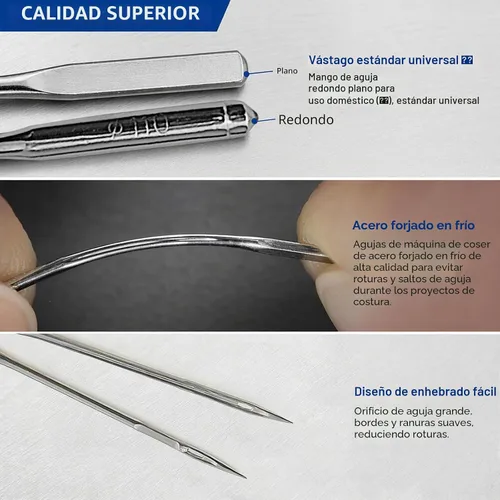 Vista 4 de Agujas universales para máquina de coser, tamaños: 65/9, 75/11, 90/14, 100