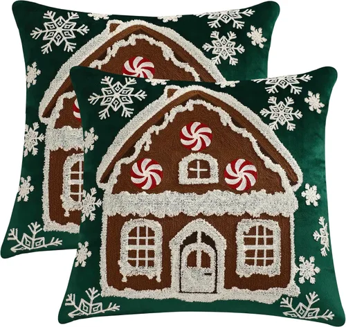 Vista 14 de Funda para almohadón navideño 18 x 18 pulgadas, juego de 2, funda de almohada de terciopelo beige con bastón de caramelo, funda para almohadón
