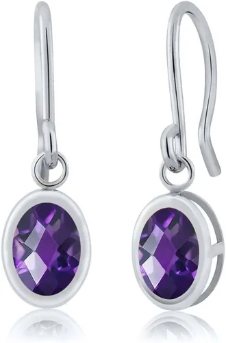 Vista 157 de Gem Stone King Aretes colgantes de plata de ley 925 de 0.276 x 0.197 in con piedra natal ovalada de alambre francés para mujer