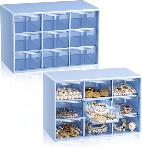 Vista 15 de Wenqik 2 Piezas Mini Cajones de Almacenamiento Organizador de Caja de Herramientas para Maestros con 9 Cajones Transparentes Pequeño Organizador