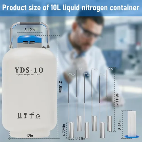 Vista 5 de Contenedor de nitrógeno líquido de 10 litros con 6 recipientes y bolsa de transporte Aleación de aluminio aeroespacial LN2 Dewar, tanque