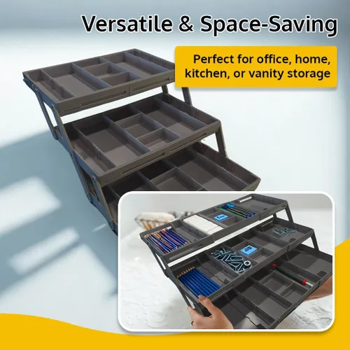 Vista 4 de Organizador de cajones de 3 niveles, organizador inteligente de cajones de varios niveles para escritorio, organizador expandible para oficina