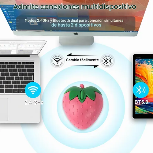Vista 2 de Ratón inalámbrico Bluetooth con forma de fresa de fruta linda 2.4 GHz y Bluetooth 1000 DPI Ratones ópticos para computadora con receptor USB, mouse