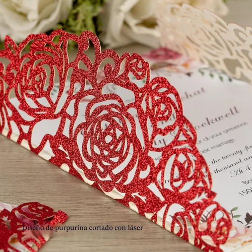 Vista 5 de AdasBridal 50 tarjetas de invitaciones de boda burdeos con sobres de 5 x 7 pulgadas, en blanco, 250 GSM, insertos de papel de pera con purpurina