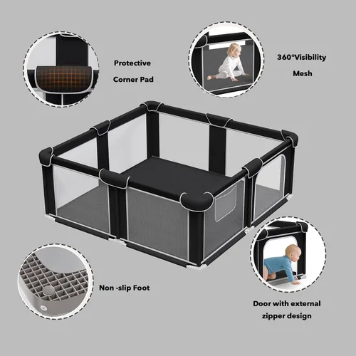 Vista 5 de G TALECO GEAR Corralito plegable para bebés y niños pequeños, patio de juegos portátil de 50"x50" con alfombra, corral de juegos plegable para niños