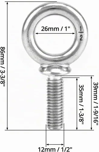Vista 6 de QWORK Perno de ojo, paquete de 20 pernos de elevación de acero inoxidable de grado marino de 1/2 pulgada -13 x 1-1/2 pulgadas, de grado marino Lote