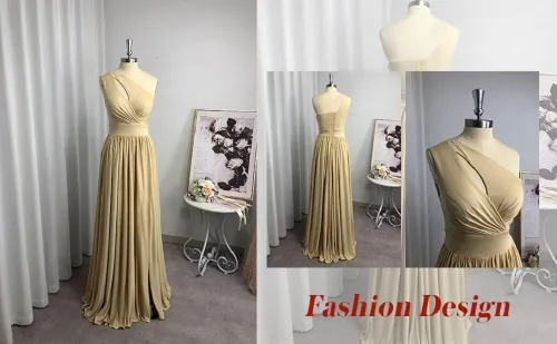 Vista 5 de VCCICANY Vestido de dama de honor de un hombro para mujer con abertura largo plisado de gasa vestido de baile