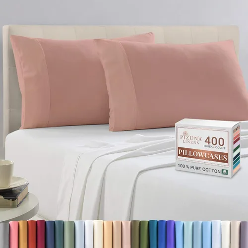 Vista 113 de Juego de 2 fundas de almohada de 100 % algodón puro, tamaño King, color plateado, lujosas fundas de almohada de algodón de fibra larga de 400 hilos
