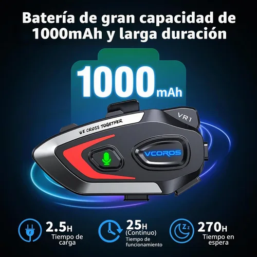 Vista 2 de VCOROS VR1 Auriculares para Casco de Motocicleta, Altavoces de Casco de Larga Duración de Batería con Respuesta Automática/Doble Cancelación