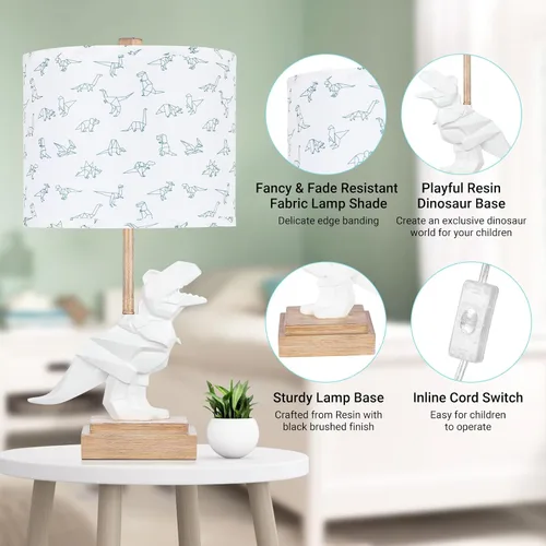 Vista 3 de Hamucd Lámpara de mesa de dinosaurio para niños y niñas, dormitorio, lámpara de noche de 23 pulgadas para regalo de niños, bonita lámpara de mesita