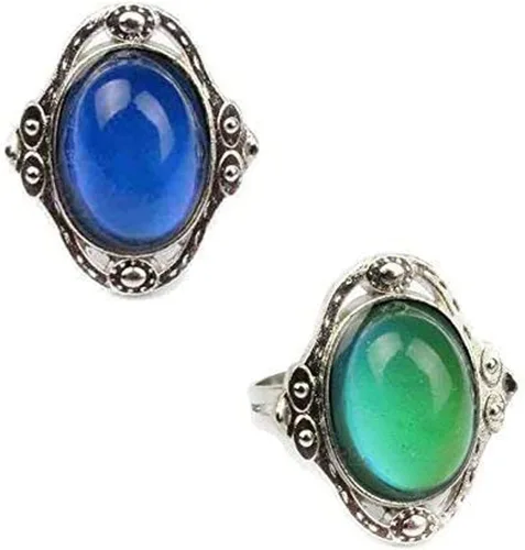 Vista 9 de 2 anillos ovalados para el estado de ánimo, estilo retro, ajustable, para amantes y amigos, talla única
