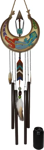 Vista 6 de Ebros Gift Southwest Western Tribal Native Boho Chic Gecko Lizard caprichoso en luna creciente con flecha atrapasueños pluma campanilla de viento