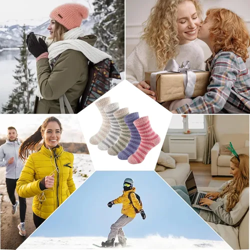 Vista 5 de FYC - Calcetines de invierno, para mujer, cálidos, de lana suave y gruesa, regalo de Navidad, calcetines deportivos acogedores, regalo para mujer