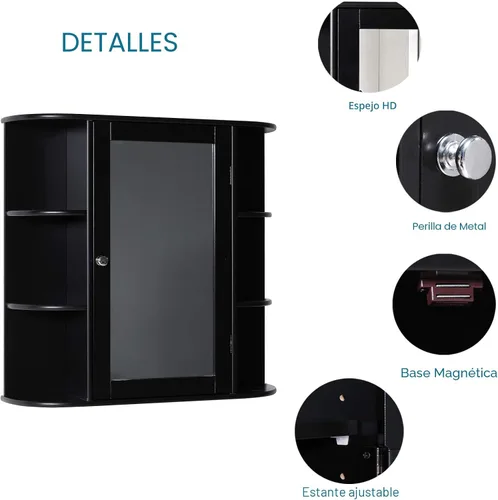 Vista 6 de Iwell Botiquín de baño con espejo, gabinete de pared con 2 estantes ajustables y 6 estantes abiertos, armario de baño montado en la pared, gabinete