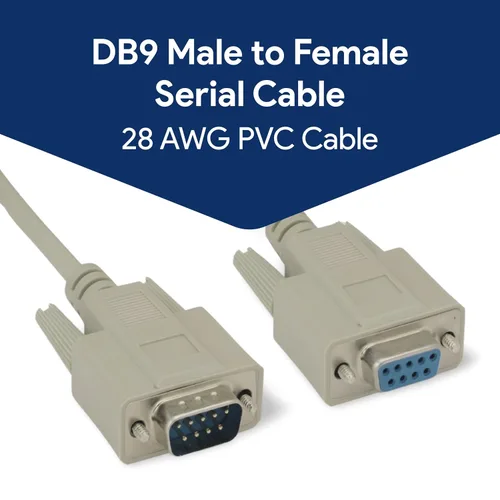 Vista 2 de Cable serie de extensión DB9 macho a hembra RS232 de 15 pies - 28 AWG blindado