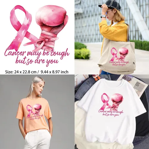 Vista 3 de Parches termoadhesivos para la concienciación del cáncer de mama, 4 hojas de calcomanías para planchar sobre el cáncer de mama, diseños de vinilo