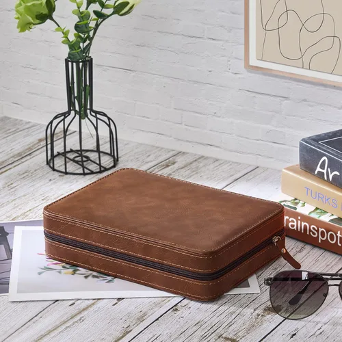 Vista 5 de BEWISHOME Estuche de viaje para relojes, cajas de reloj con 8 ranuras para hombre, organizador de relojes portátil, vitrina de relojes, accesorio