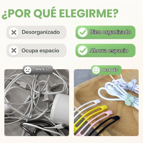 Vista 6 de Organizador de cables de datos, actualización 2025 de bridas de silicona reutilizables, organizador de cables elástico multiusos para agrupar y 10