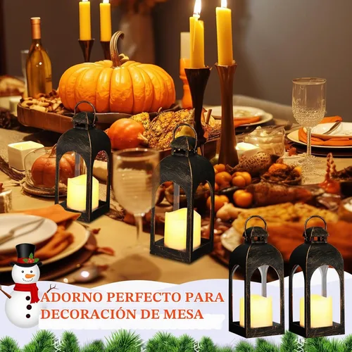 Vista 5 de Tujoe - 6 faroles LED para velas de 10 pulgadas para interiores y Bronce oscuro