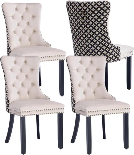 Vista 19 de Juego de 2 sillas de comedor de terciopelo beige, sillas de comedor tapizadas beige01