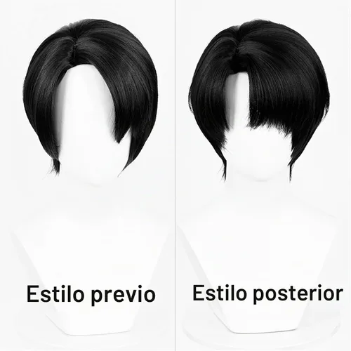 Vista 2 de Aicos Peluca corta negra de anime cosplay para hombres con flequillo Negro