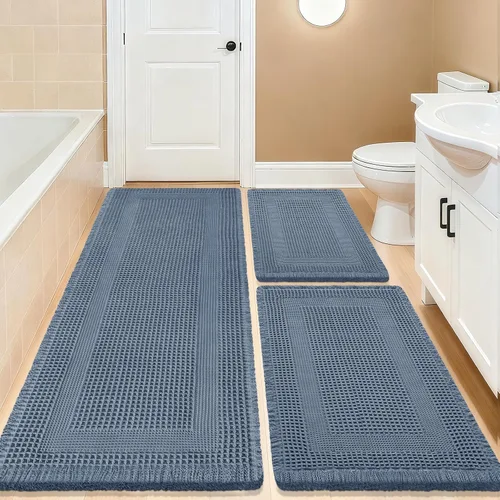 Vista 45 de Tapete de baño con diseño de gofre, moderno, bohemio, absorbente, antideslizante, ultrasuave, lavable a máquina, con letra de baño, dormitorio