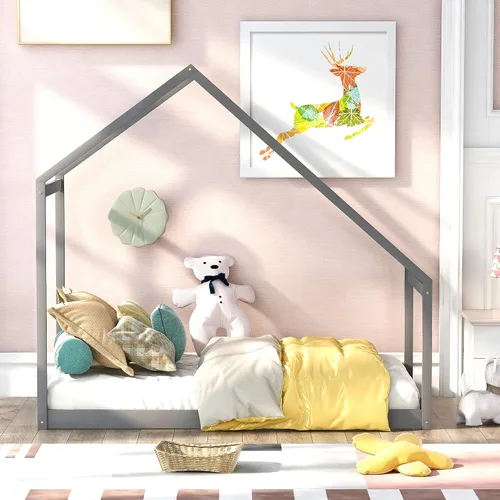 Vista 3 de SOFTSEA Cama de plataforma de casa doble, plataforma baja para cama de suelo, fácil montaje