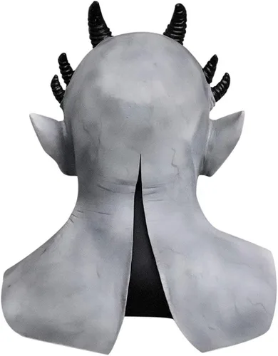 Vista 6 de Pigmiss Sin Of Pride Superbia Máscara de cabeza completa de látex aterrador máscara de diablo espeluznante hexágono gris máscara facial de demonio