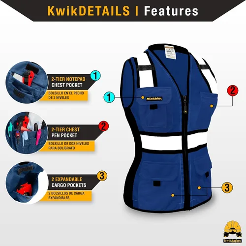 Vista 3 de KwikSafety - Multi-Color Safety Vest for Women Premium Reflective High Visibility Vest, ANSI Class Unrated