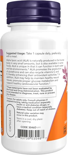 Vista 3 de Ácido alfa lipoico NOW Foods de 0.02 oz, 3046, 60, 1, 1