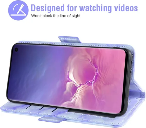 Vista 4 de Asuwish Compatible con Samsung Galaxy S10 y protector de pantalla de vidrio templado, accesorios para tarjetero, soporte para celular, billetera