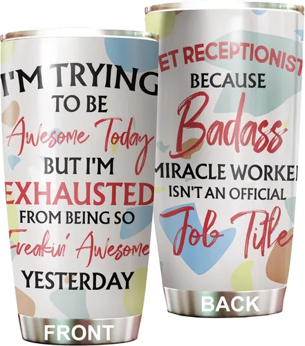 Vista 23 de Vaso de recepcionista veterinario de acero inoxidable de 20 onzas, hermoso regalo de recepcionista veterinario de flores para cumpleaños, regalos