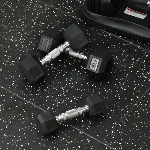Vista 4 de Signature Fitness Rubber Encased Hex Dumbbells with Optional Rack, 10 15 20LB Pairs and 5, 10 and 15 Pairs Weight Sets for Home Gym